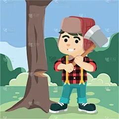 伐木工人切割树