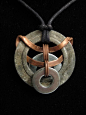 urban artifact necklace with thin copper ring washer, ridged washer, small shiny washers