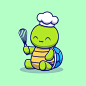 Cute turtle chef cooking cartoon illustration