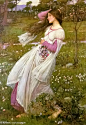 风之花 - windswept<br/>少女飘扬的长发，翻飞的衣袂，优美的姿态，使画面极富动势。<br/>少女衣褶除阴影的处理似乎受到印象派的影响。