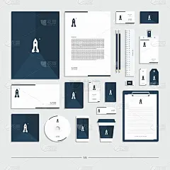 抽象的带有火箭标志的企业标识。文具。创意设计。