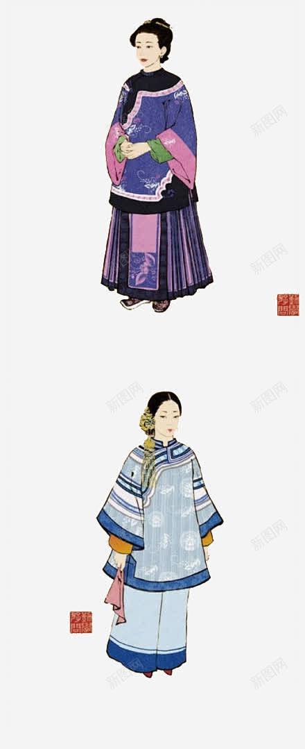 两种清朝满族服饰 创意素材