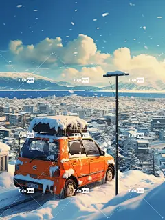在雪中汽车动态城市海报