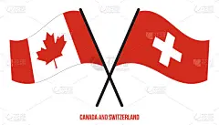 加拿大和瑞士旗帜交叉和挥舞扁平风格。官方的比例。正确的颜色。