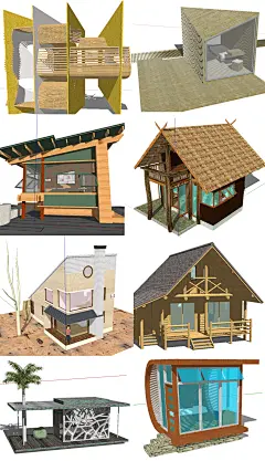 草图大师现代茅草新农村木屋SU模型