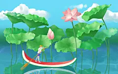 立夏插画夏天的荷花池夏天原创插画素材