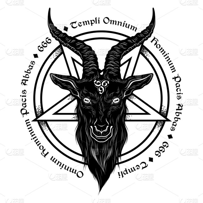 魔鬼,山羊,动物手,式样,动物头,暗色,绘制,复古