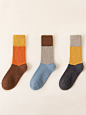 3pairs Color Block Crew Socks