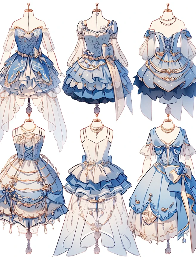 蓝色小裙子｜服装效果图-花瓣网