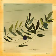 (2/4)橄榄和藤蔓在黄色背景上，以量子波追踪、分层透明、国家地理照片、浪漫插图、极简图像、传统海洋艺术和波浪线的风格(AI绘图来自WeDraw.art)