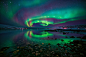 General 2500x1669 nature landscape water stones night aurorae Norway sky stars green snow lake