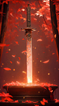弈信ai图图：ai绘画（古风）（剑）咒语分享:https://voic.51webjs.com/tos-cn-i-699z2ac540/user/2025c9becf30471f8a1ef0c8a84b358c.mf~tplv-699z2ac540-image.png  A Chinese sword lay flat next to the candles and leaves，in the style of unreal engine 5, gaston bussière, light red and