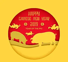2019年金色纸质猪贺卡矢量素材