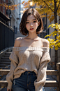 00013-4289785228-mid-shot, a beautiful woman looking into camera, off shoulder sweater by Chris Foss autumn lights