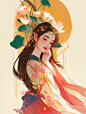 美女和花朵唯美浪漫手绘风格插画头像