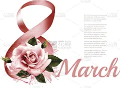 3月8日红玫瑰插图。国际妇女节。向量。