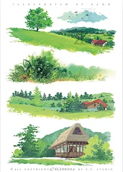 我自己也很喜欢的一套水粉植物小场景图#水粉水彩# ​ via _EchoLee_ ​ ​​​​