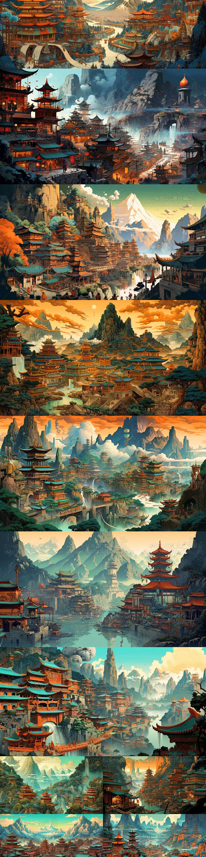 AI古风场景素材 中式唯美国风场景概念设定 游戏背景插画设计资源