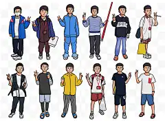 卡通漫画手绘简笔Q版线条风扁平风小孩元素