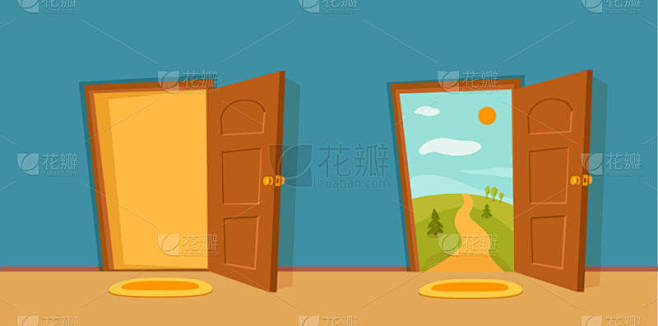 打开和关闭门动画片五颜六色的向量例证.