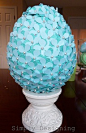 DIY - Easter Flower Paper Egg - Use a foam egg, covered in paper flowers made by a Martha Stewart hydrangea punch. Use two different shades of scrapbook paper, stack the punched flowers and stick on the egg using straight pins with pearls on the ends. Sta