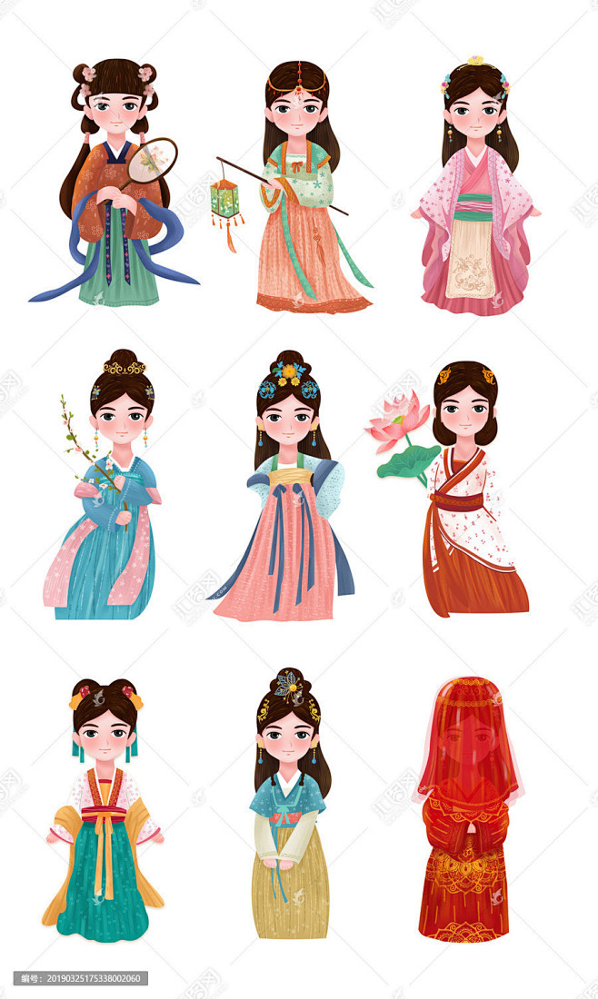 古代美女服饰矢量插画