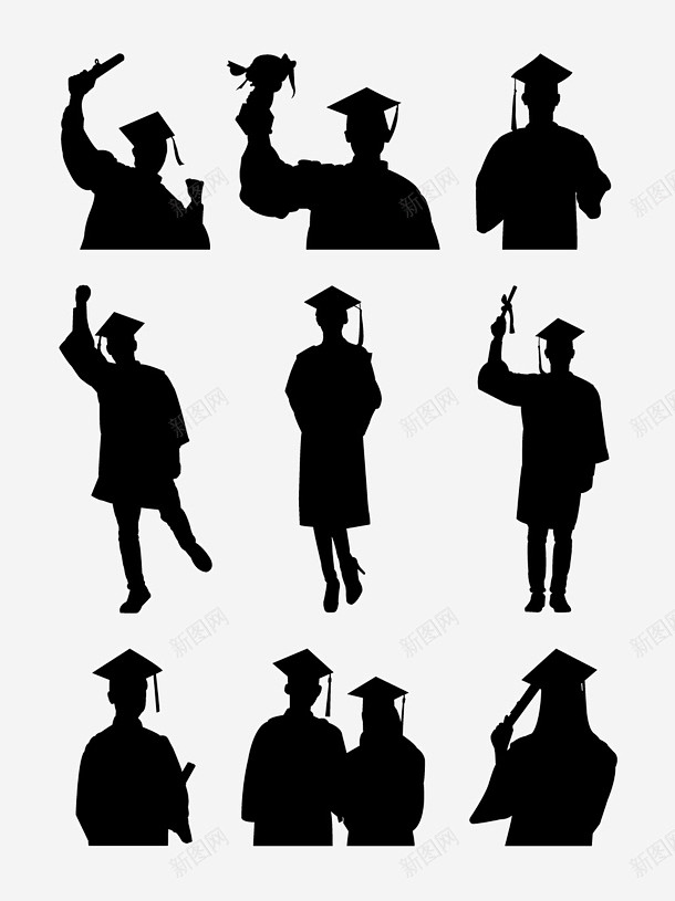 大气毕业学生人物剪影高清素材人物剪影学生毕业元素免抠png设计图片