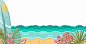 海洋插画夏天沙滩海浪树叶素材