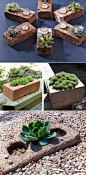 DIY Succulent Planters Of Used Bricks. SO cute and clever...line a walkway this way, too...(RM)