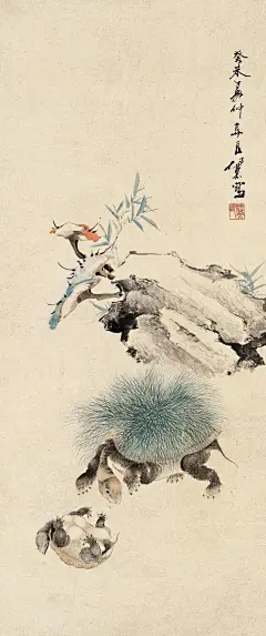 任薰——《灵芝长寿》欣赏   |   
任薰(1835-1893)，字舜琴，又字阜长，其父任椿，兄任熊都是画家。人物与其兄同师陈洪绶，兼工人物、花鸟、山水、肖像、仕女，画法博采众长，面貌多样，富有新意。 与顾文彬子顾承相友善，曾为设计怡园。与任熊、任颐时称&quot;三任&quot;，合任预为&quot;四任&quot;，并为海上画派代表画家之一。