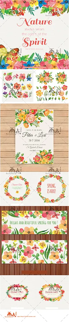 特价手绘 复古水彩花朵边框设计 婚庆平面设计 ai矢量设计素材-淘宝网 #小清新# #水彩# #壁纸#