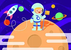 简约大气手绘宇宙星球宇航员插画