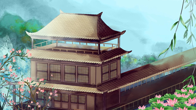 古风国风建筑插画psd