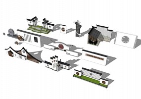 徽派中式景墙组合SU模型