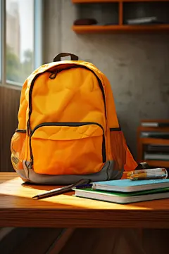 AI数字艺术开学季书包文具摄影图