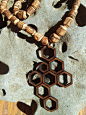 Honeycomb Lasercut Walnut Pendant on Tree Branch Bead Necklace
