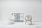 【“雪”家具】日本设计师Junpei Tamaki最近在米兰展上展出了一套以“雪”为主题的家具，包括一个边柜，一个展示架和两把椅子。边柜用镂空金属板做柜门，当两扇柜门重合时，会形成类似雪花的图案，展示架的螺旋线模拟雪花飘落的轨迹，椅子的白色软包形似蓬松的雪，木扶手线条则模拟化雪时的情景。 ​​​​