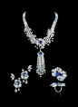 David David Morris parure diamond gold white opa lsapphire blue pears hape cutflower necklace ringearrings@北坤人素材
