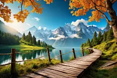 草坪植物山川美景插画图片