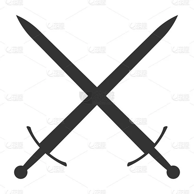 剑矢量插图图标。交叉的剑，军事或纹章符号。保护和安全标志。中世纪或骑士的武器。幻想长剑击剑标志。剪贴素材-花瓣网