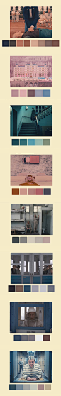 Wes Anderson's Color 韦斯安德森的电影配色
分别来自天才家族、月升王国、布达佩斯大饭店。