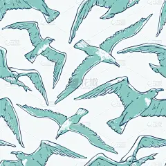 鸟类,海鸥,四方连续纹样,纺织品,翅膀,大西洋,动物,飞,复古
