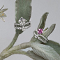 As sparkling and delightful as a promise, the elegance of these jewellery creations is an ode to femininity: Joséphine "Eclat Floral" rings in platinum, paved with diamonds and set with a cushion-cut diamond of 3.08 carats and a cushion-cut pink