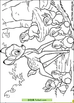 15张温柔的《小鹿斑比》和小兔子猫头鹰童话故事卡通涂色大全！ | 涂色集，涂色画打印大图 : 除了小鹿斑比，还有其他许多有趣的动物角色。首先，我们要提到的是斑比的母亲。她是一只慈爱而智慧的母鹿，她教导斑比关于森林的规则和生存的技能，并在他遇到困难时给予鼓励和支持。此外，还有斑比的朋友们，包括兔子桑普和臭鼬花。他们一起在森林中探索，学 15张温柔的《小鹿斑比》和小兔子猫头鹰童话故事卡通涂色大全！