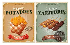 矢量复古美食烧烤寿司热狗汉堡海报招贴平面设计EPS素材库G151-淘宝网