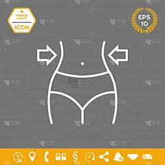 腰部,女人,线条,白色,轮廓,厘米,测量工具,概念,瘦身