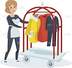 穿围裙的女孩，洗衣服，掸灰尘