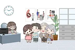 恩爱的年轻夫妻到妇产科产检一家人和乐融融插画下载