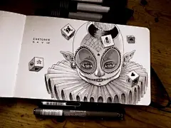 游戏动漫角色设计 人物造型 小丑 魔术师 幻术师 魔幻风 法国插画家Coliandre手绘黑白插画 线描 游戏原画 Sketchbook作品集 绘画本子展示