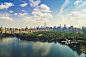 中央公园,曼哈顿,城市天际线,航拍视角,公园正版图片素材